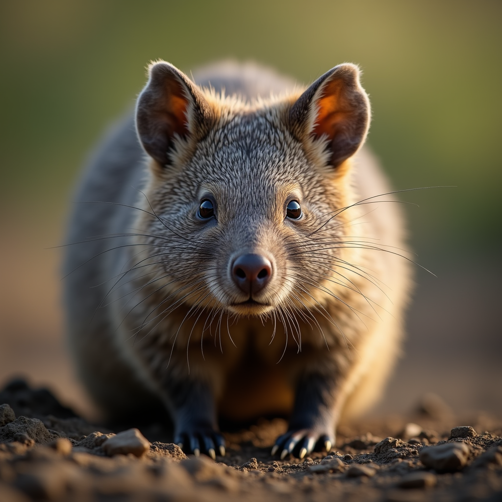 A photorealistic portrait of a Wombat in its natural habitat