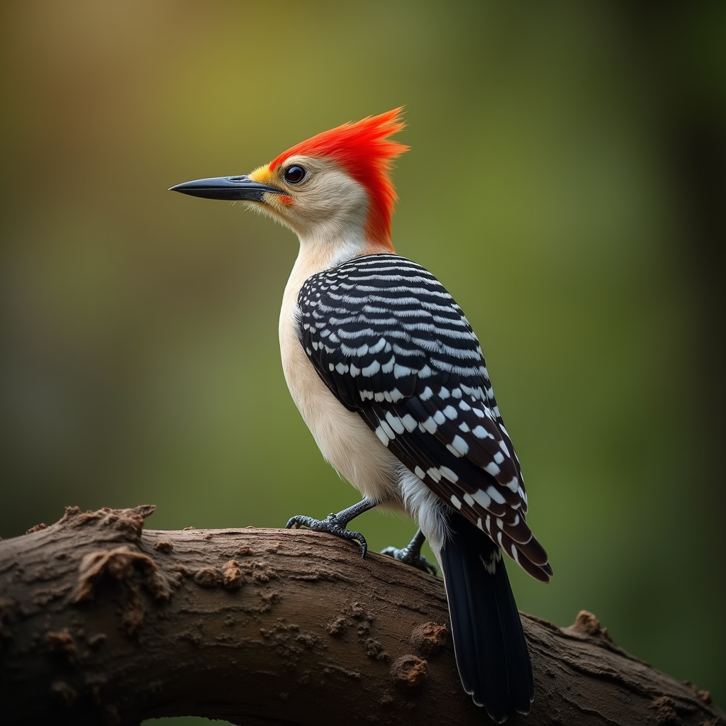 A photorealistic portrait of a Woodpecker in its natural habitat