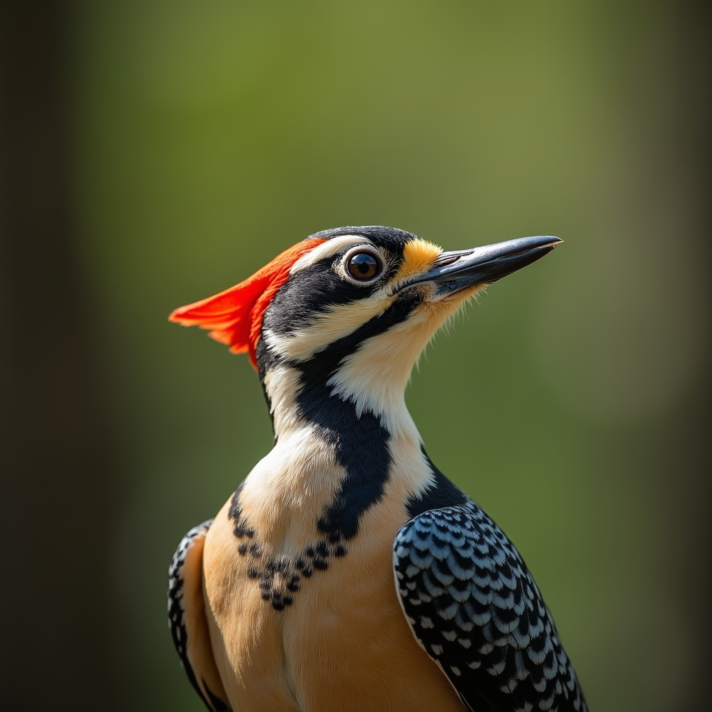 A photorealistic portrait of a Woodpecker in its natural habitat