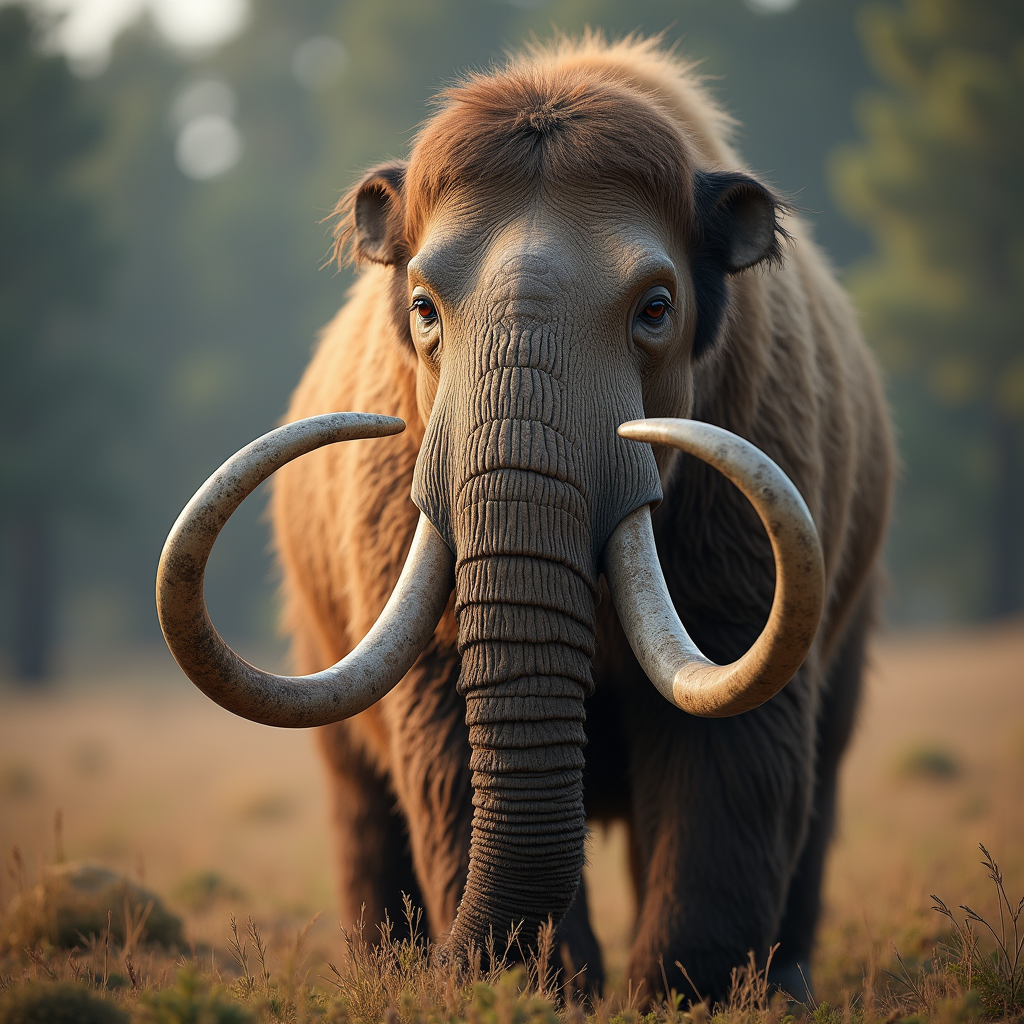 A photorealistic portrait of a Woolly Mammoth in its natural habitat