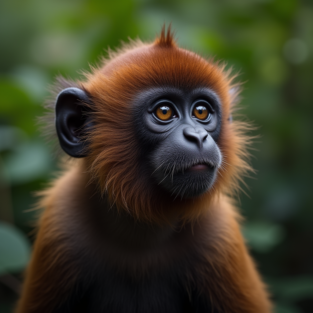 A photorealistic portrait of a Woolly Monkey in its natural habitat