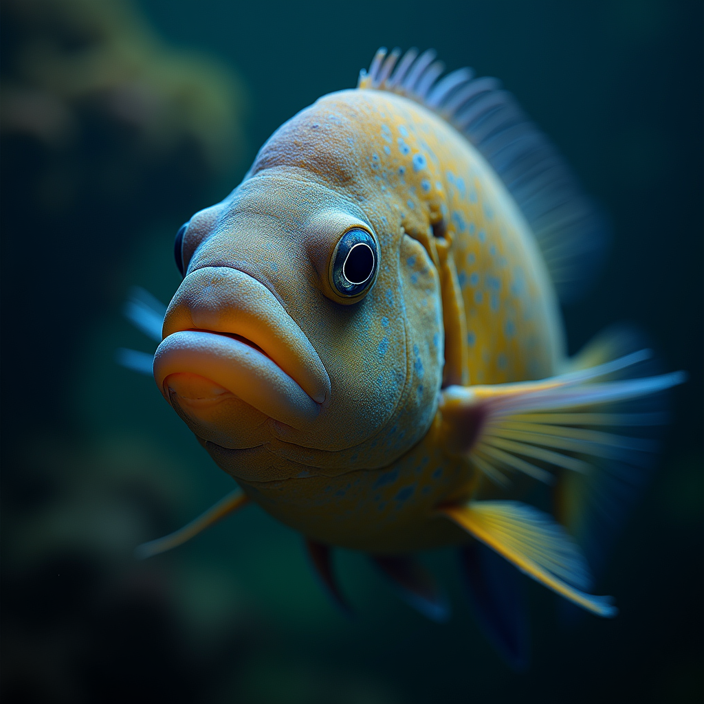 A photorealistic portrait of a Wrasse in its natural habitat