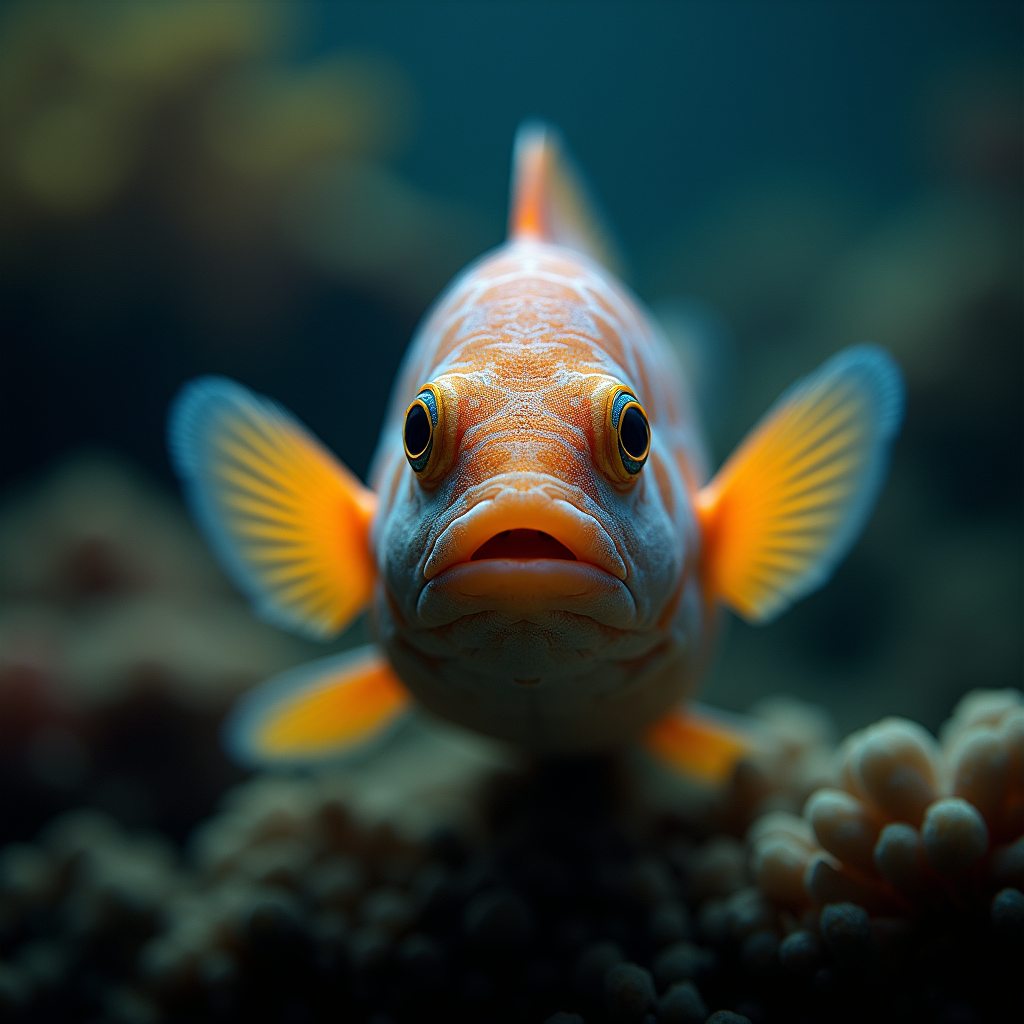 A photorealistic portrait of a Wrasse in its natural habitat