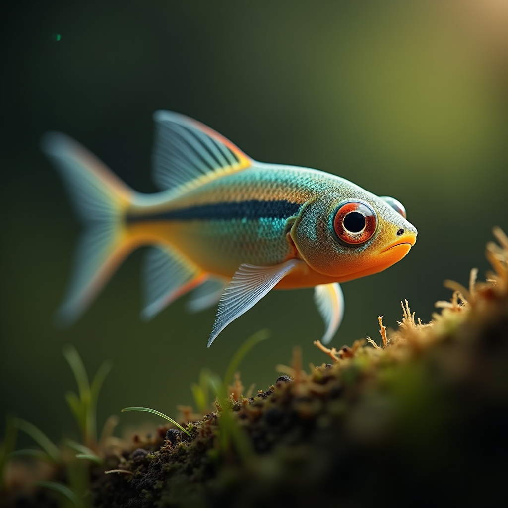 A photorealistic portrait of a X-Ray Tetra in its natural habitat
