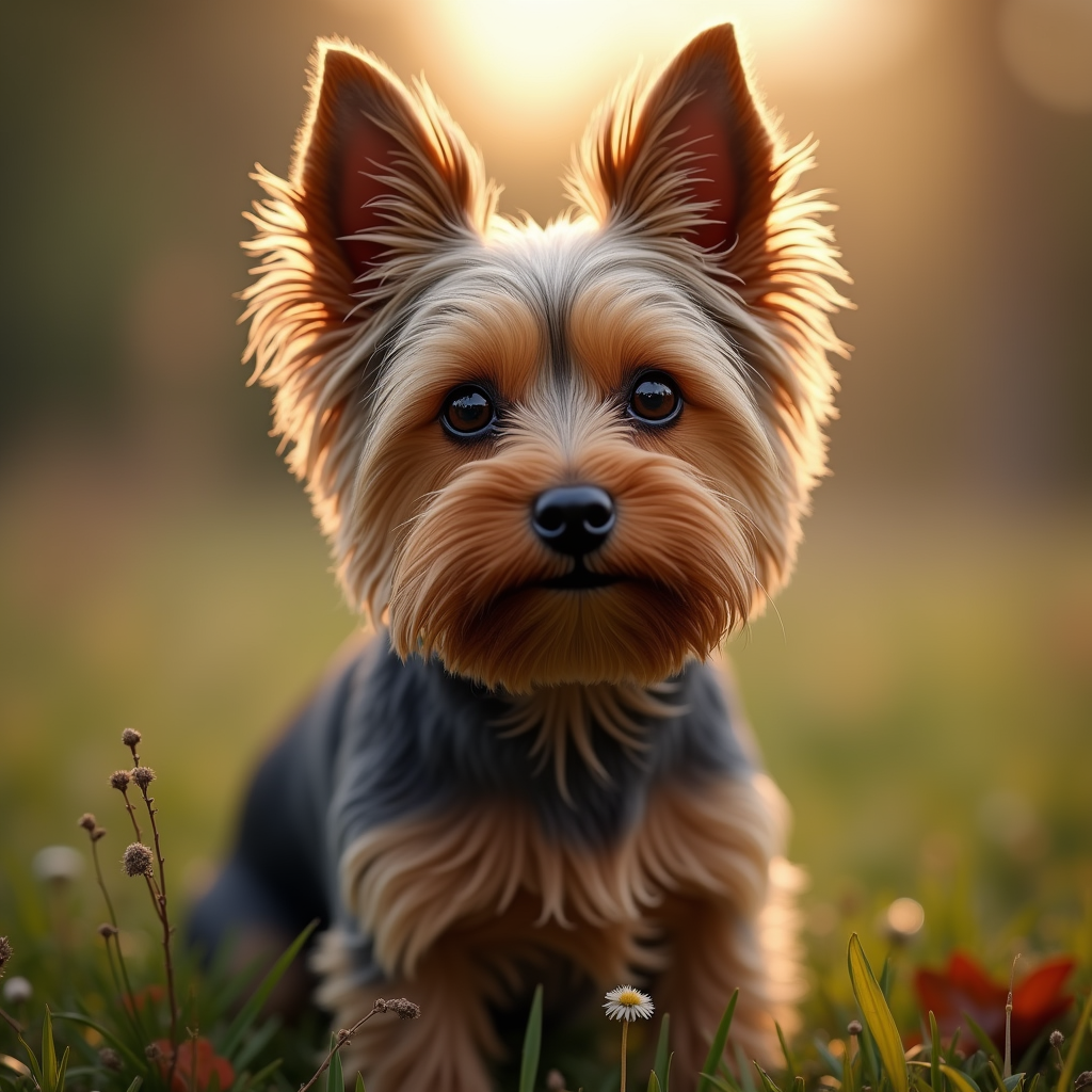 A photorealistic portrait of a Yorkshire Terrier in its natural habitat