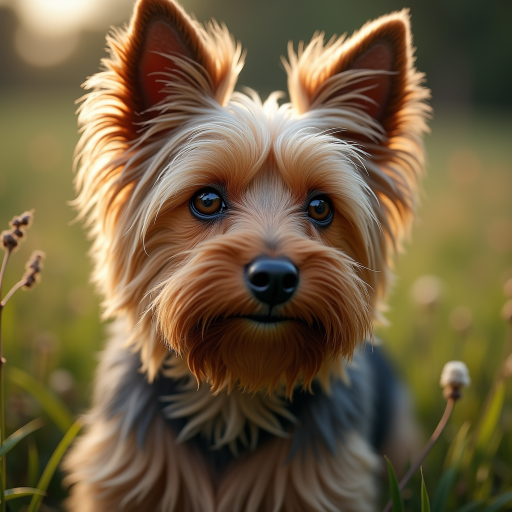 A photorealistic portrait of a Yorkshire Terrier in its natural habitat