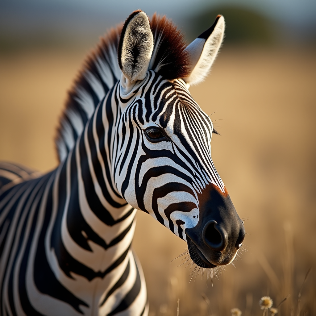 A photorealistic portrait of a Zebra in its natural habitat