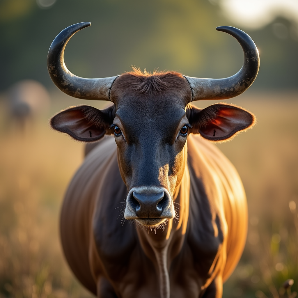 A photorealistic portrait of a Zebu in its natural habitat