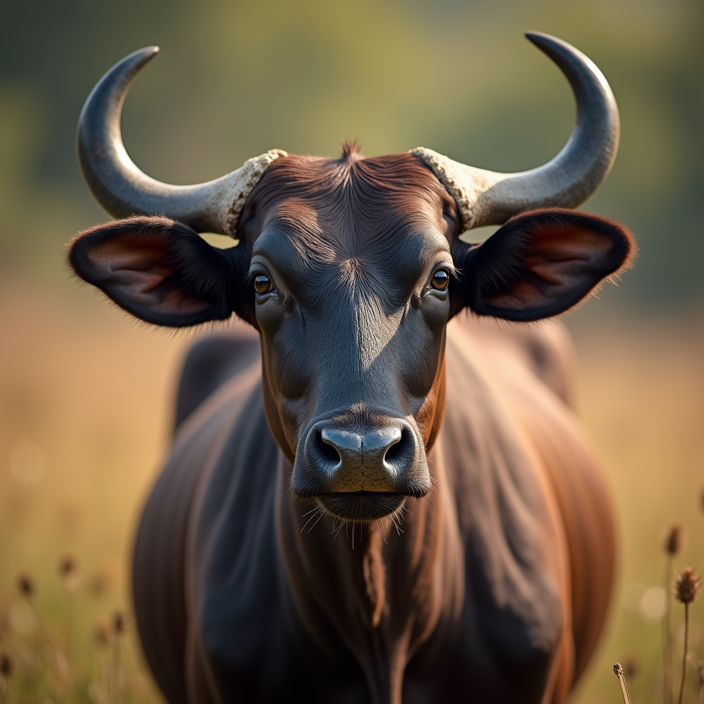 A photorealistic portrait of a Zebu in its natural habitat