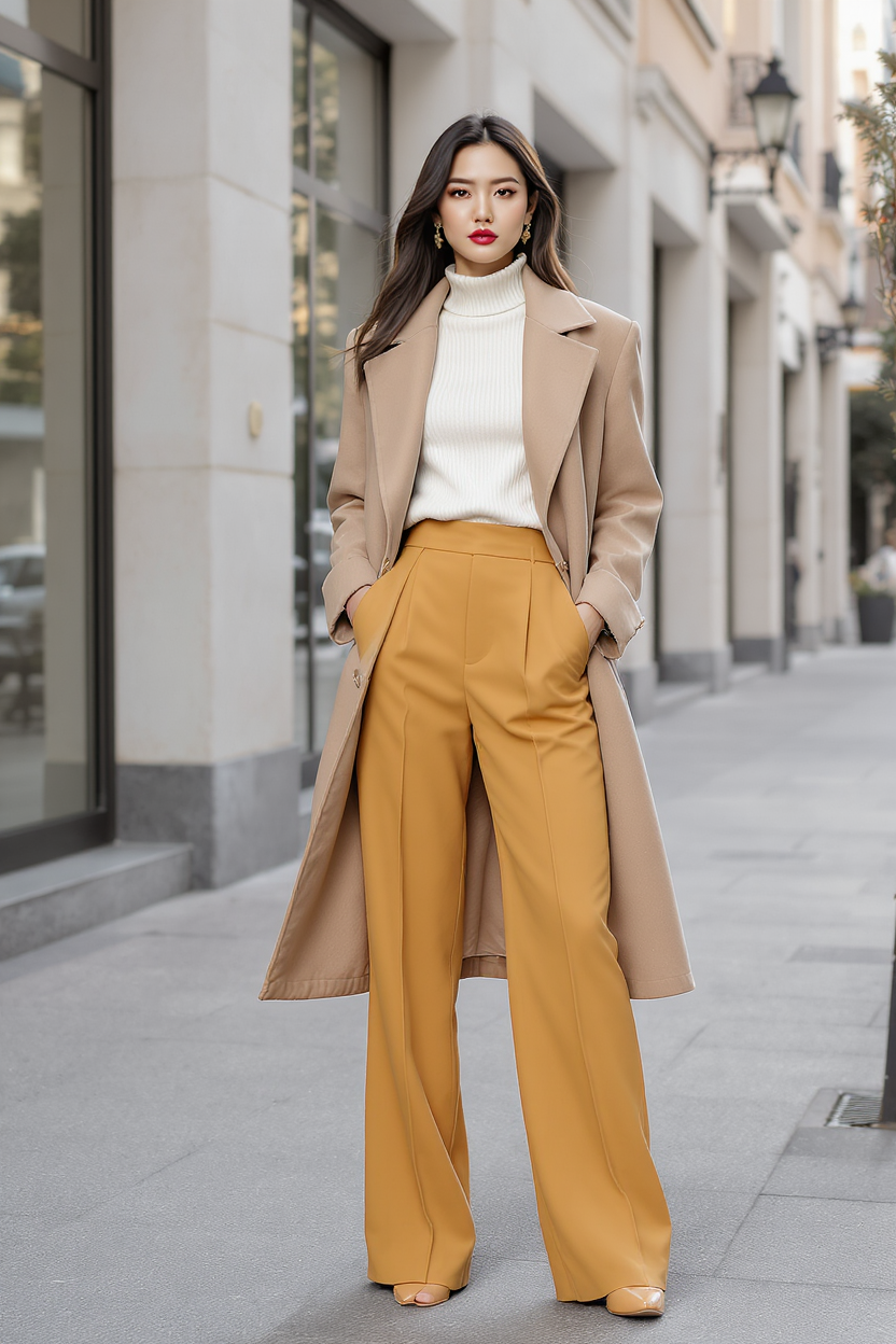 Use the clothing from the canvas node named “服装白底图” as the exact outfit reference, and use the digital human appearance from the canvas node named “数字人”. Create a polished fashion e-commerce editorial image: the digital human model wearing the exact outfit, full-body, standing on a clean modern city street in daylight, subtle architectural background, natural confident pose, realistic fabric texture, accurate garment construction, premium commercial fashion photography, no text, no logos, portrait composition.