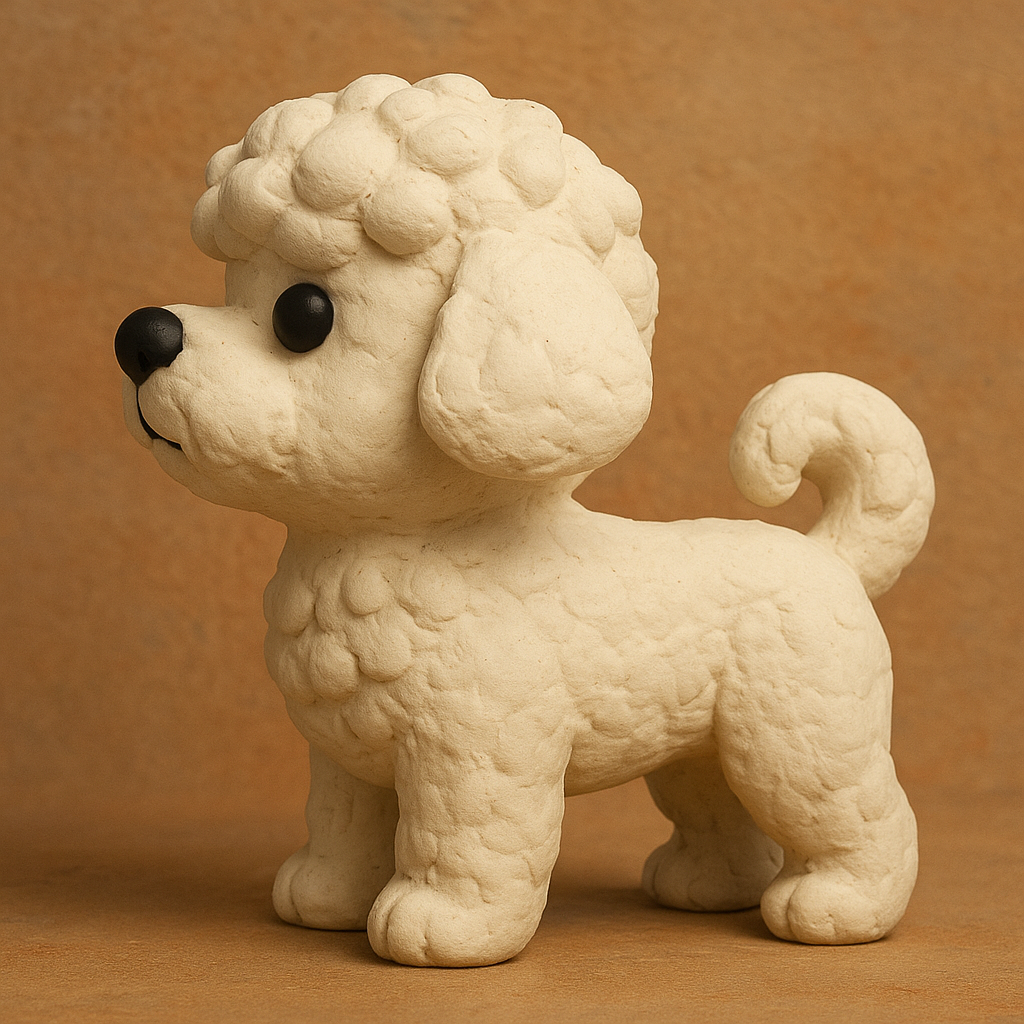 claymation style profile of cute Bichon 