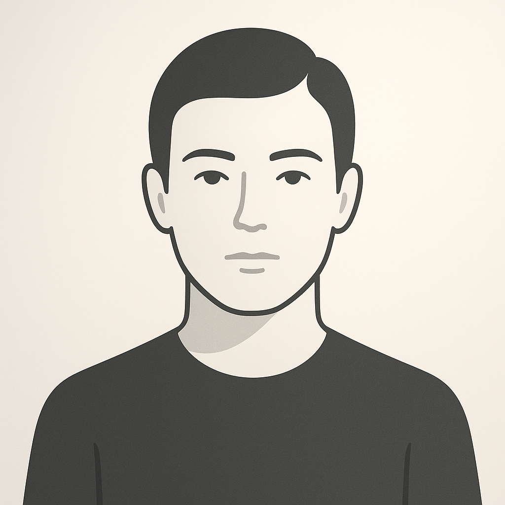 A minimalistic portrait of a person in the style of Apple's design aesthetics, characterized by simplicity, clean lines, and a sleek appearance. The person should be depicted with a neutral expression, featuring subtle shading, and set against a soft gradient background that embodies elegance.