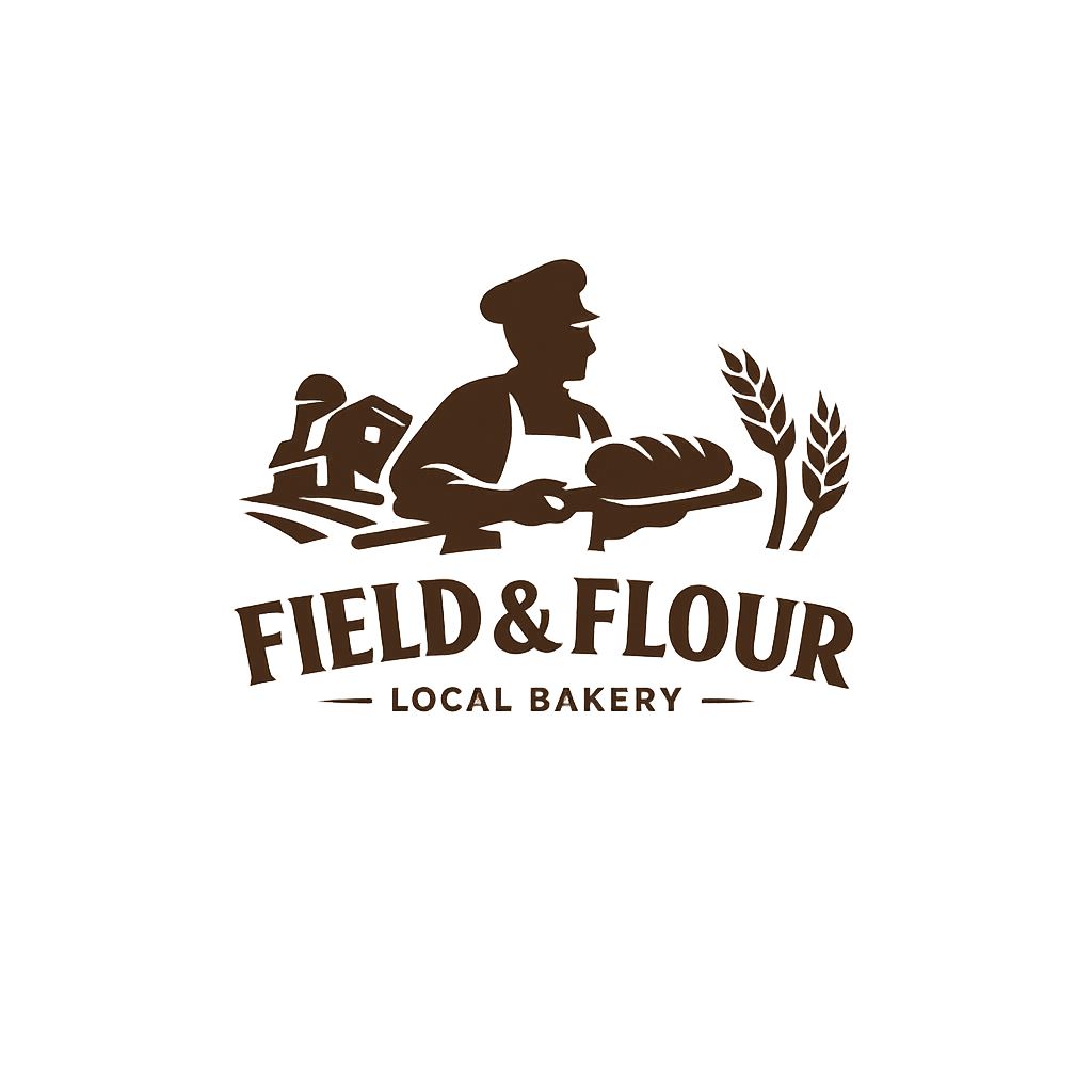 Create an original, non-infringing logo for a company called Field & Flour, a local bakery.
The logo should feel warm, simple, and timeless. Use clean, vector-like shapes, a strong silhouette, and balanced negative space.
Favor simplicity over detail so it reads clearly at small and large sizes. Flat design, minimal strokes, no gradients unless essential.
Plain background. Deliver a single centered logo with generous padding. No watermark.
