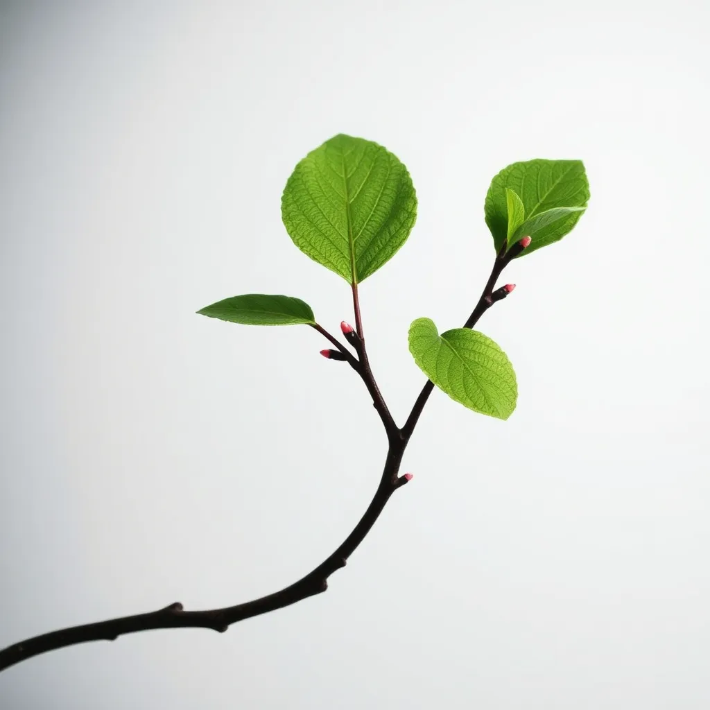 branch with three leaves, designed in the style of Hajime Sorayama
