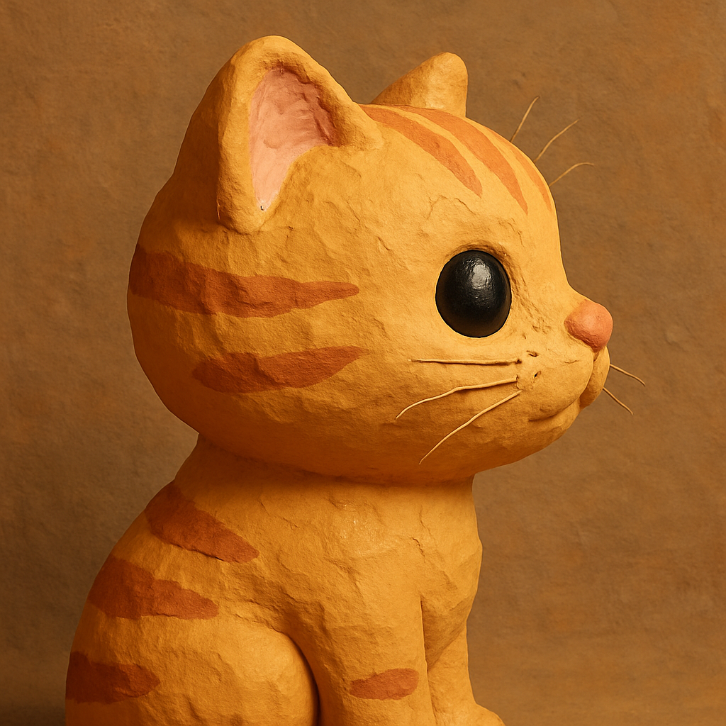 claymation style profile of cute kitten