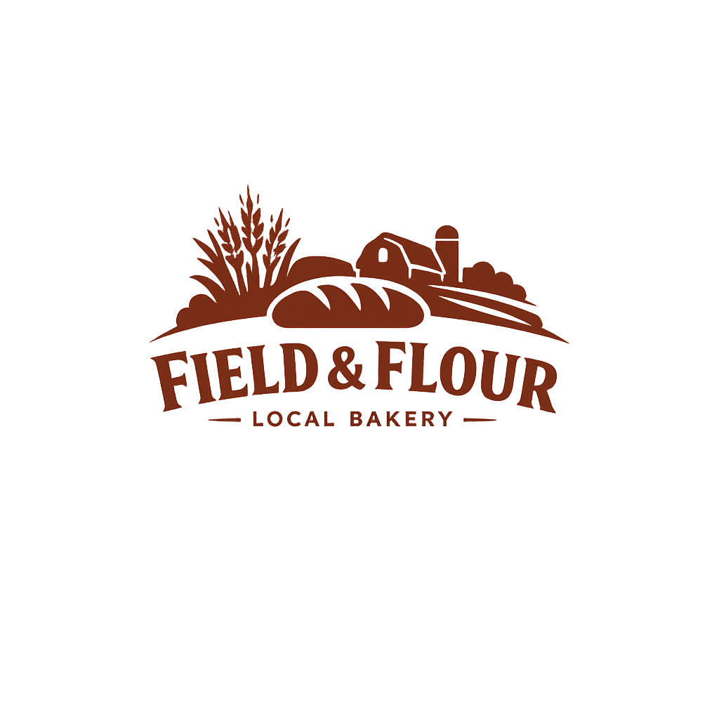 Create an original, non-infringing logo for a company called Field & Flour, a local bakery. 
The logo should feel warm, simple, and timeless. Use clean, vector-like shapes, a strong silhouette, and balanced negative space. 
Favor simplicity over detail so it reads clearly at small and large sizes. Flat design, minimal strokes, no gradients unless essential. 
Plain background. Deliver a single centered logo with generous padding. No watermark.