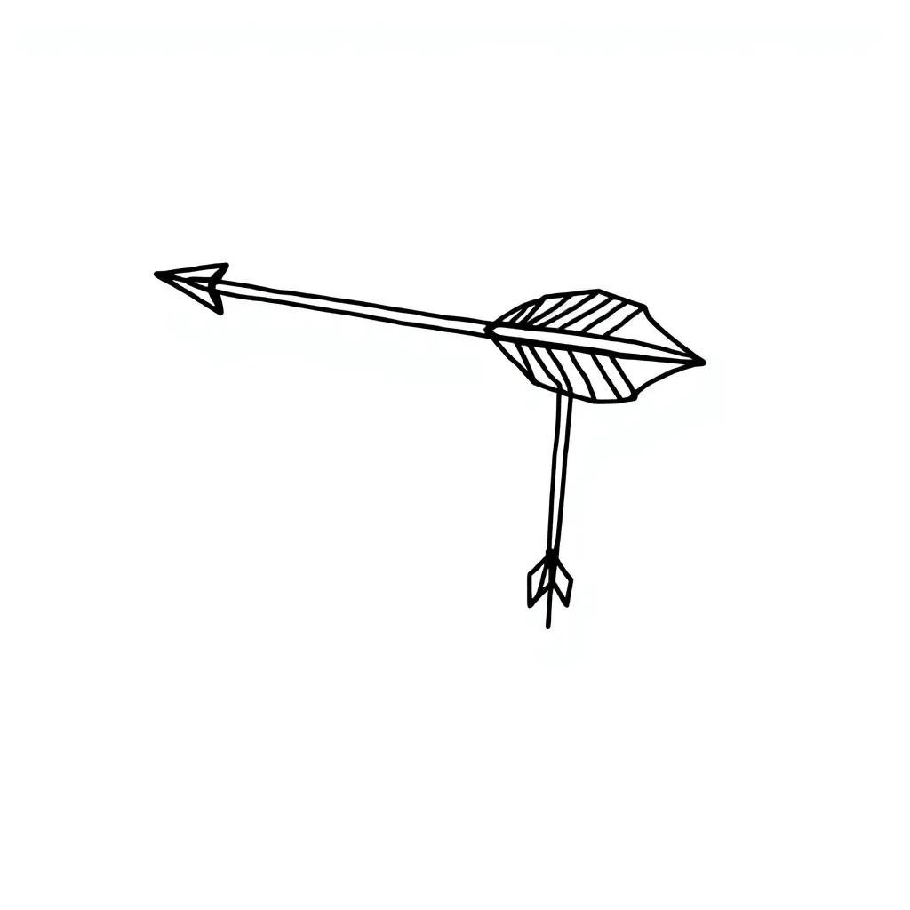 draw me a cupid's arrow and bow illustration, white background, black color drawing