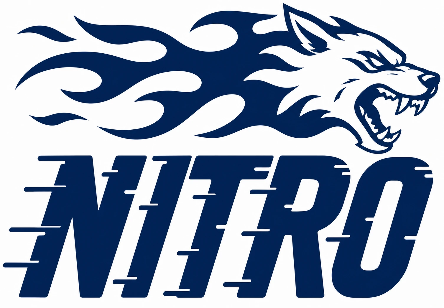 A bold athletic mascot logo featuring a snarling wolf head trailing stylized flames above an aggressive italic wordmark.
