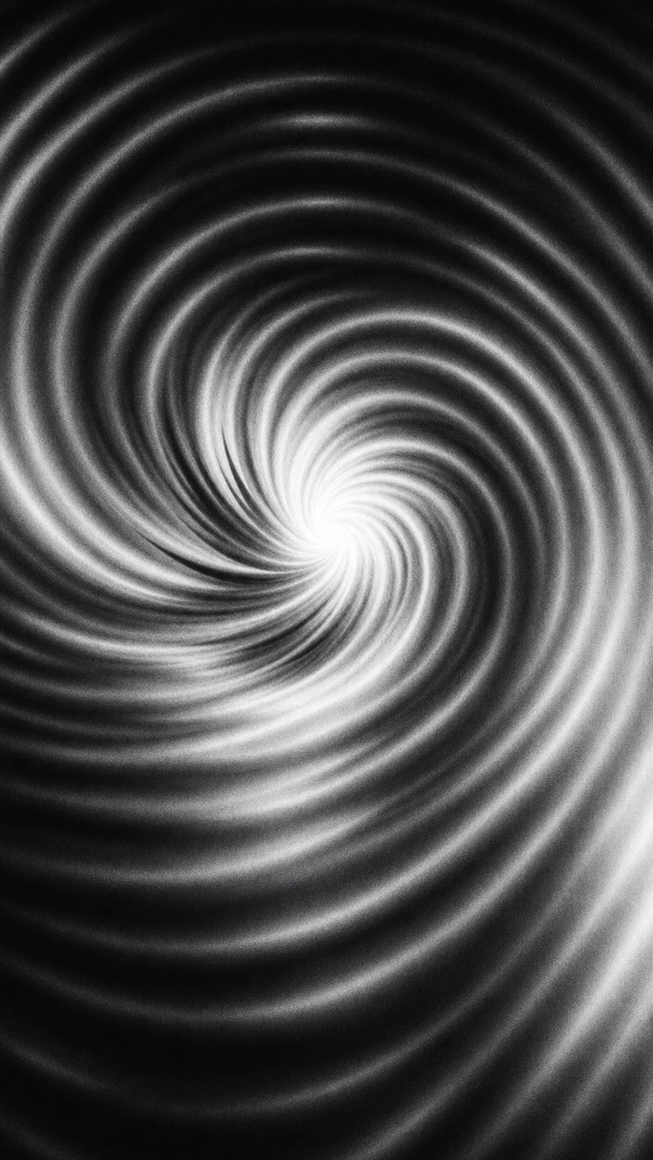 A monochrome hypnotic spiral vortex spiraling into a glowing white center.