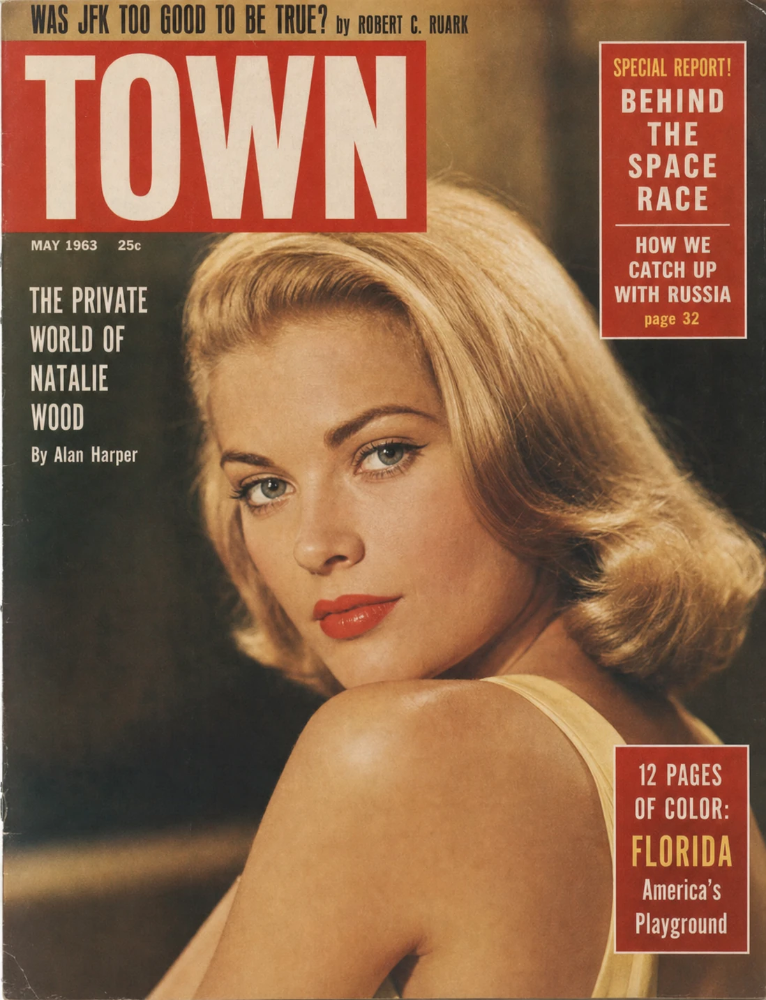 A vintage early-1960s glossy magazine cover featuring a glamorous blonde woman's portrait with bold red masthead and cover lines.