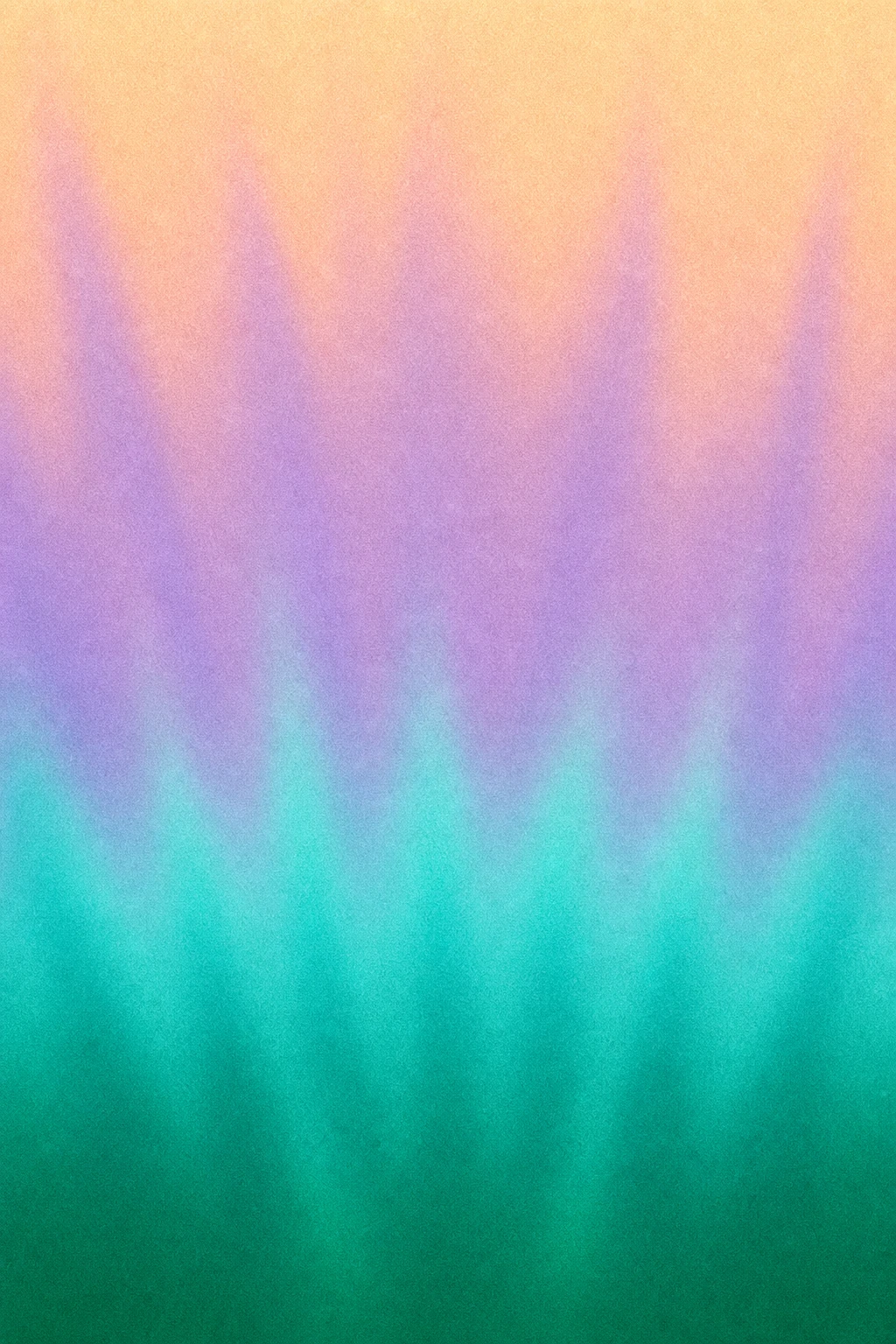 A soft, grainy vertical gradient blending warm peach into purple, teal, and deep green with flame-like soft spikes rising from the bottom.