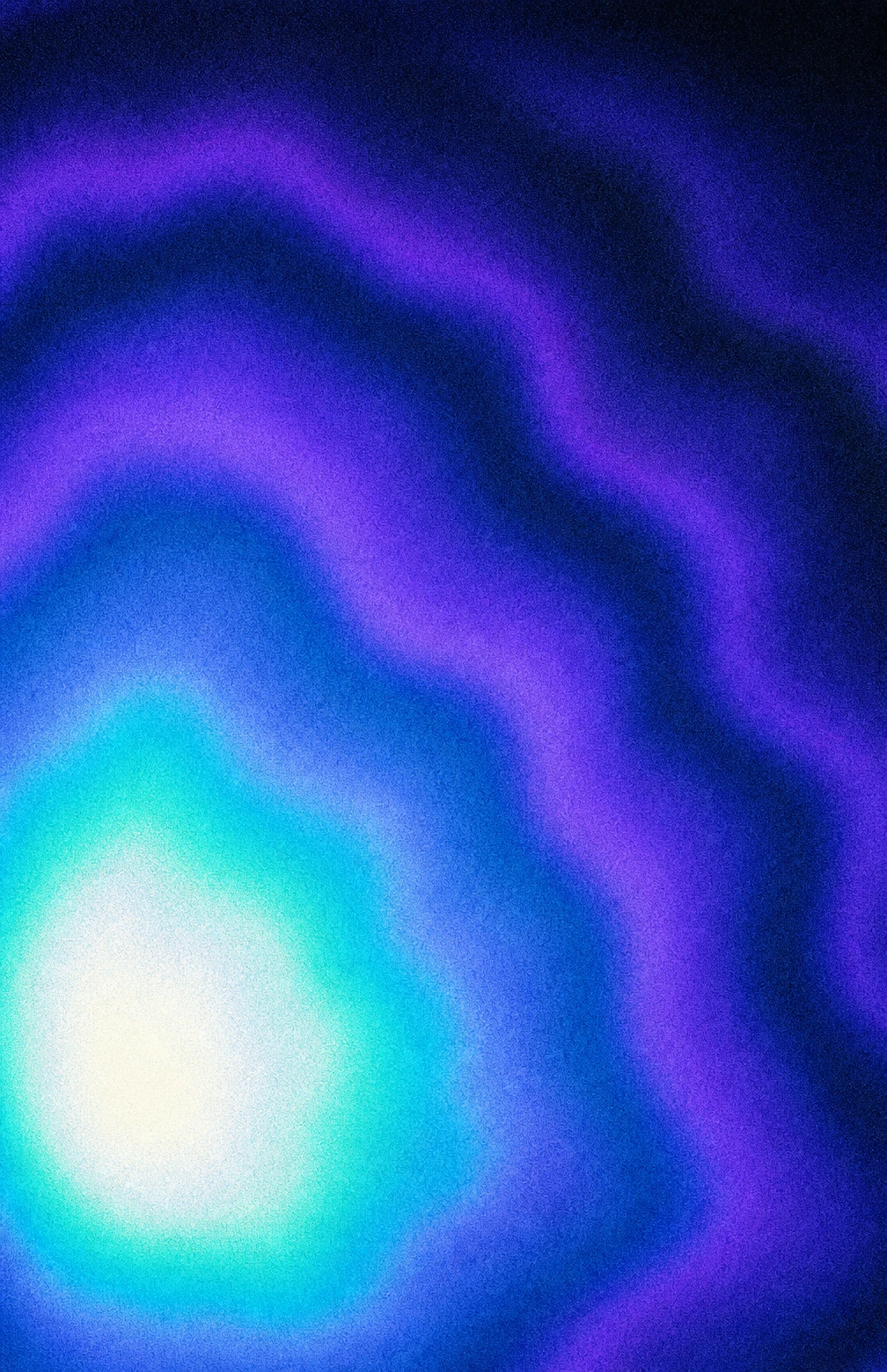 An abstract grainy gradient with a glowing aurora-like light source radiating from the lower left into deep purples and blues.