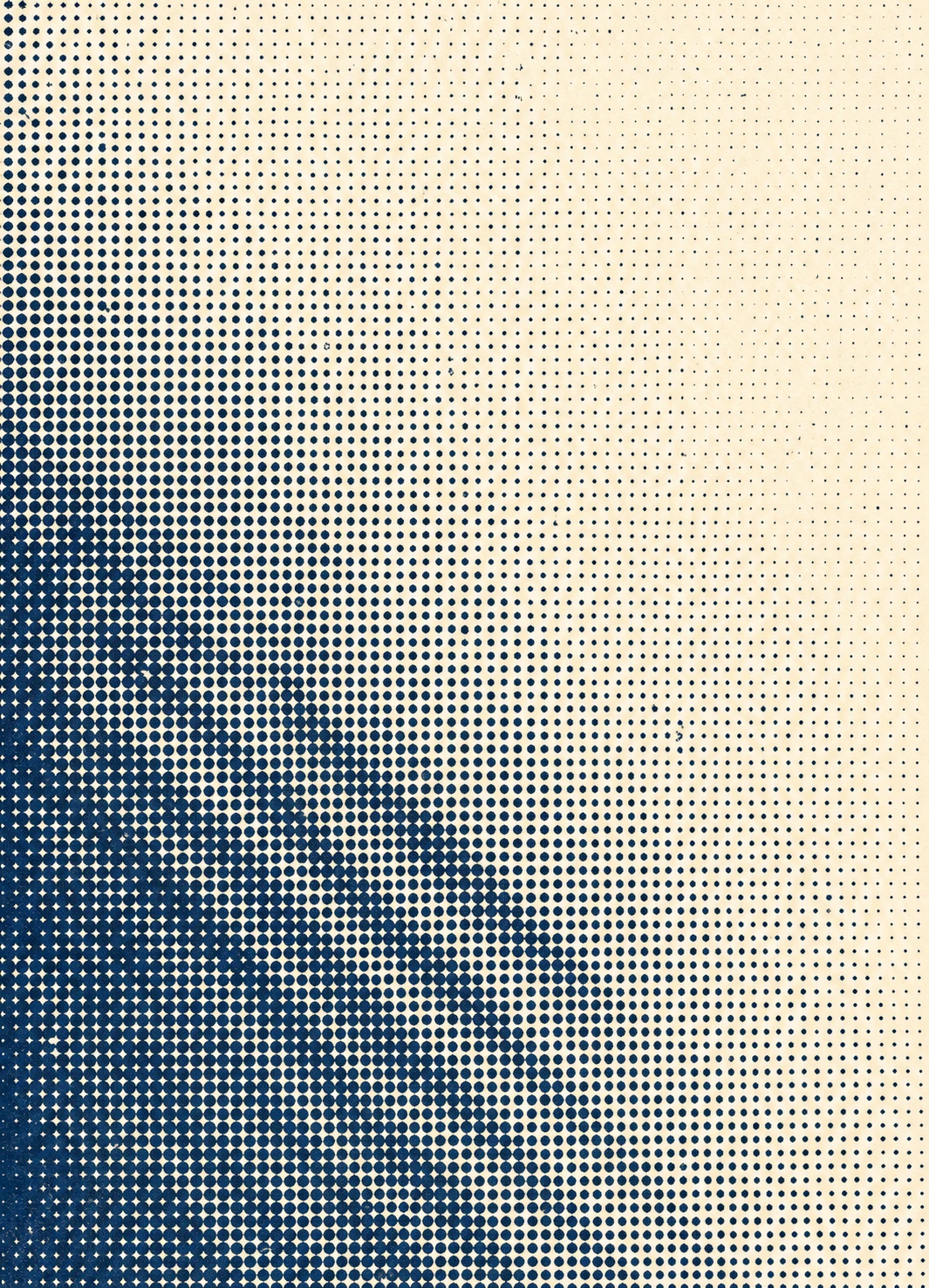 A vintage-print halftone gradient texture transitioning from dense navy dots to sparse cream space.