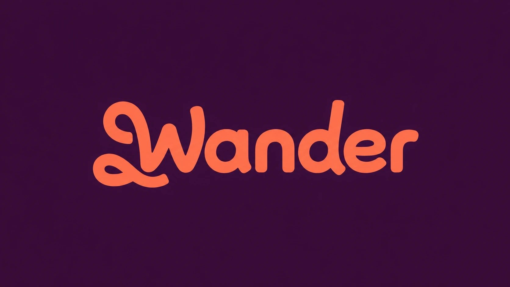 A playful hand-lettered wordmark logo in warm coral set against a deep plum background.