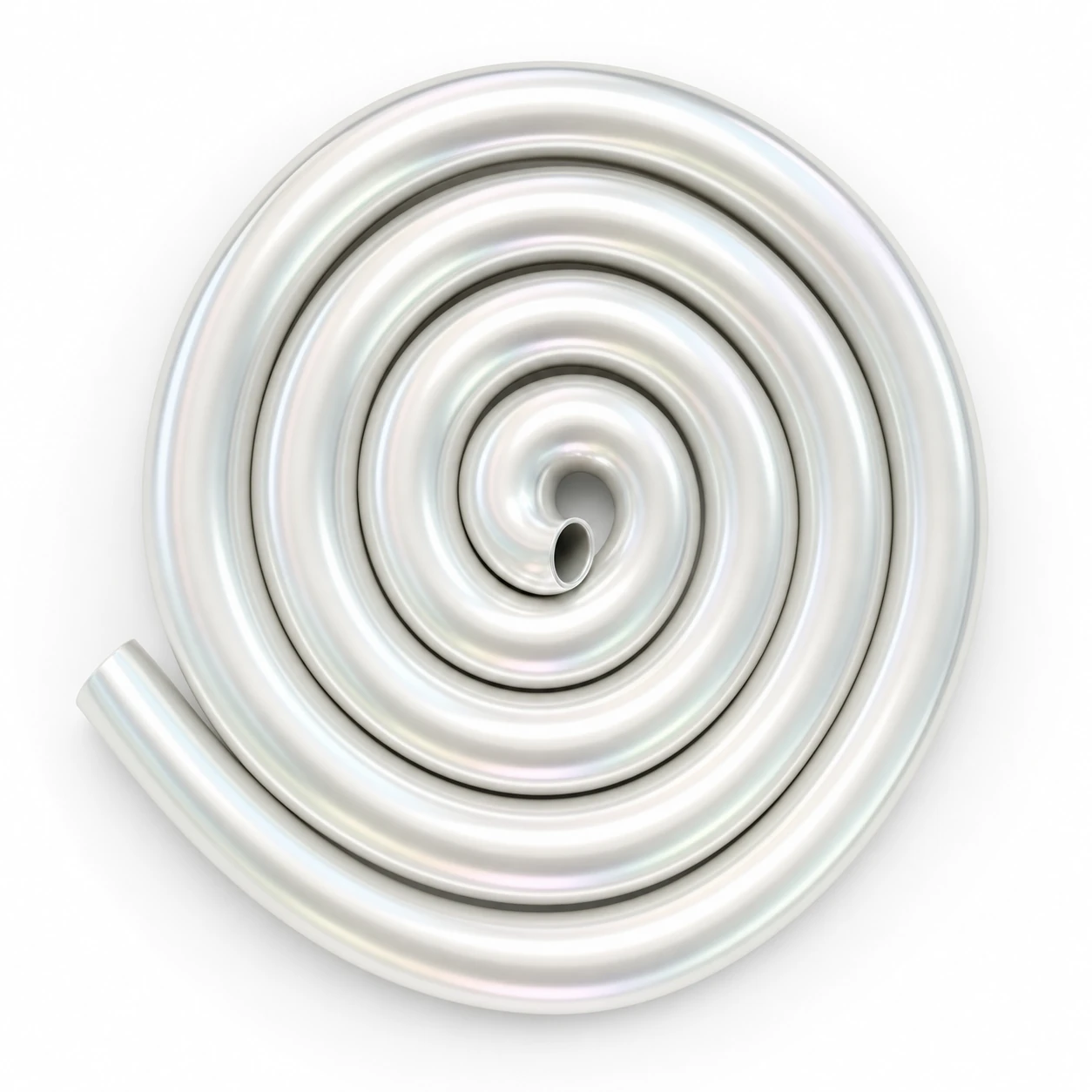 A glossy white tube coiled into a tight concentric spiral, rendered as a clean 3D object on a bright background.