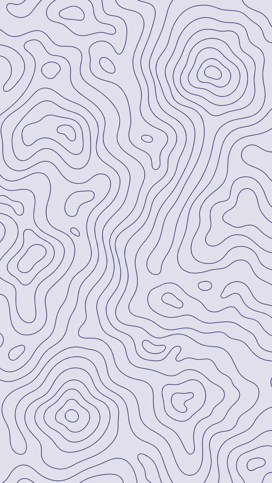 A seamless topographic contour-line pattern in deep blue on a soft lavender background.
