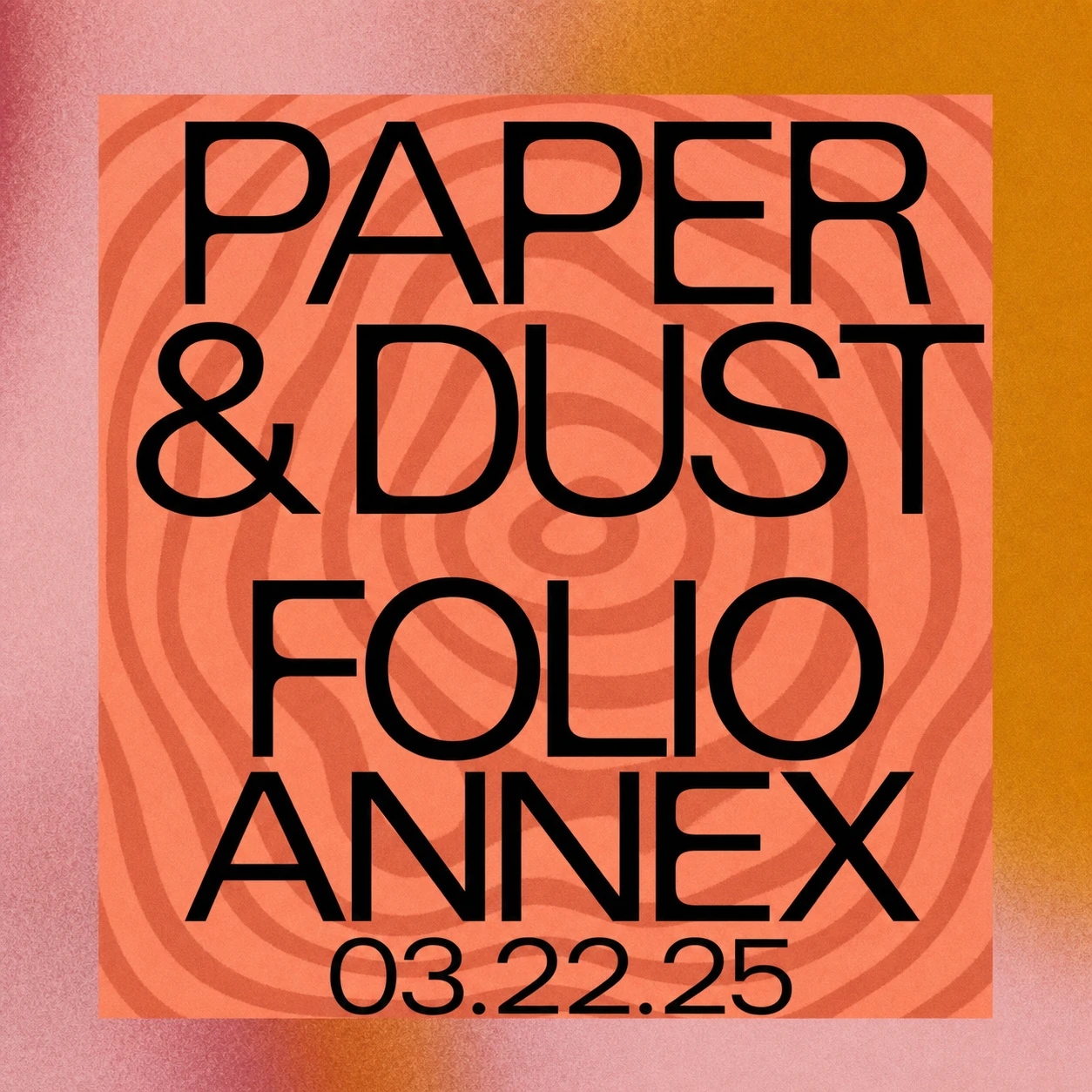 A bold typographic poster with large black sans-serif text over a coral panel patterned with concentric ripples, set against a soft gradient border.