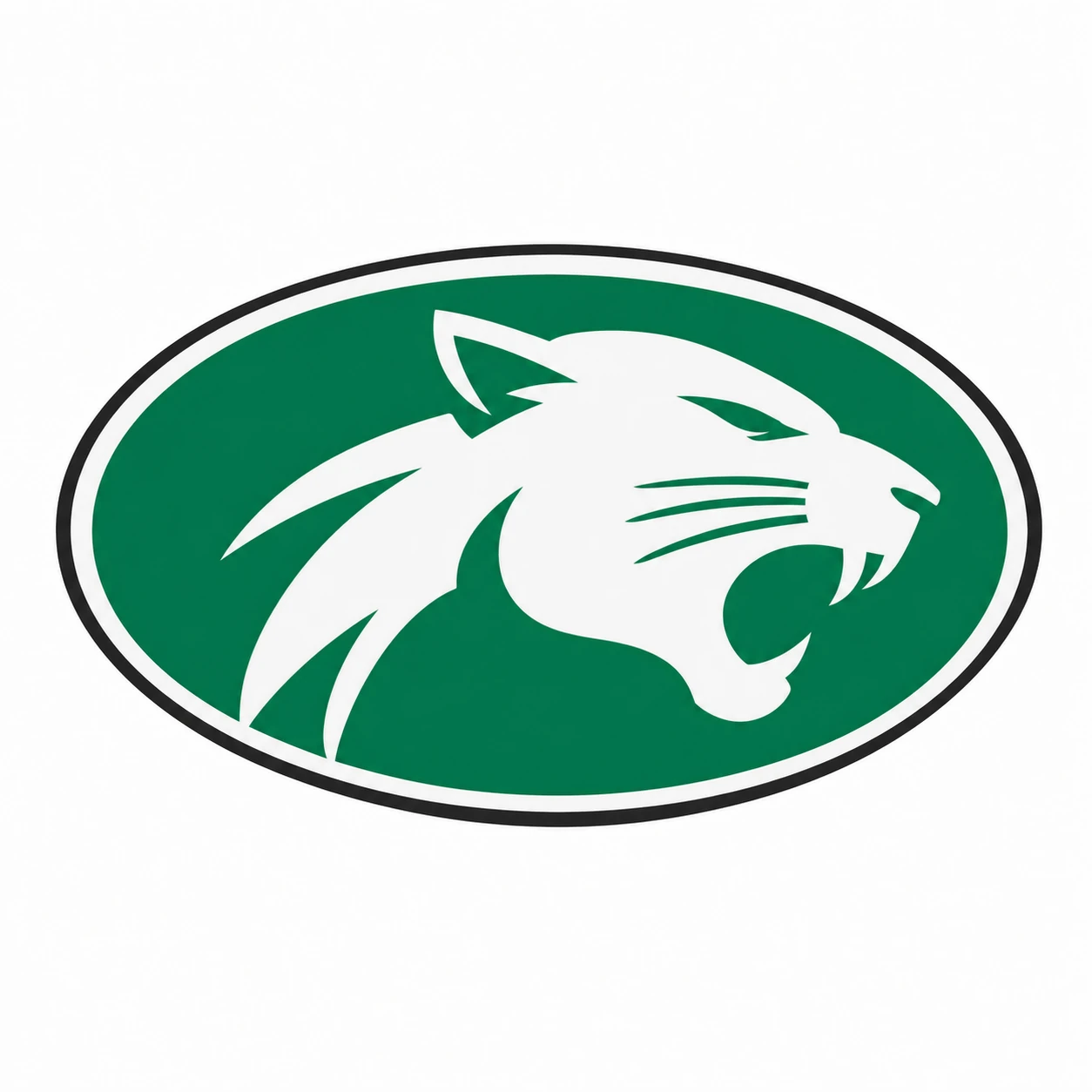 A bold sports-team mascot logo of a snarling big-cat head in profile, set inside a green oval emblem.
