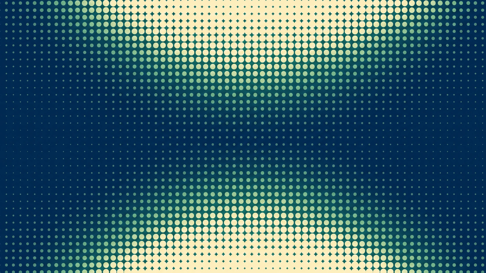 An abstract halftone dot-pattern background where dot size grows toward glowing cream-colored bloom zones against a deep navy field.