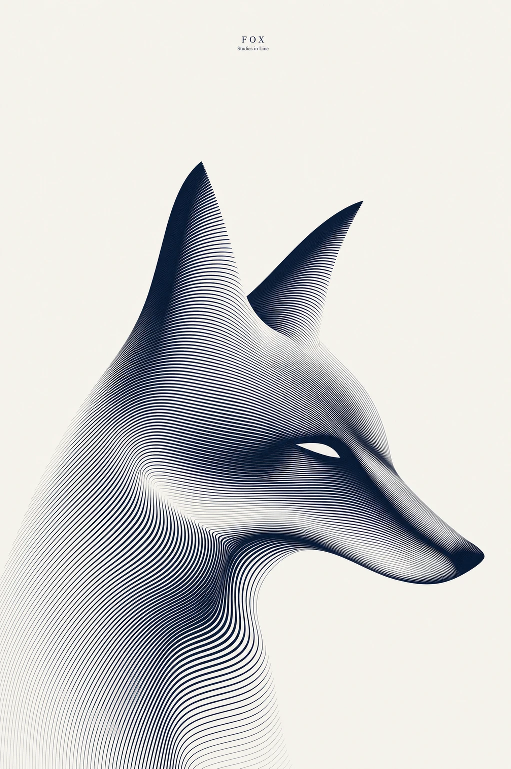 A fox head rendered entirely from flowing parallel contour lines as an elegant minimalist line-art portrait.