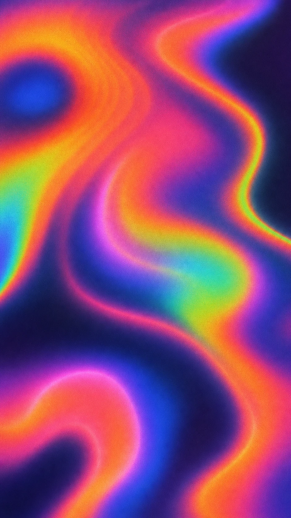 A vertical abstract gradient artwork of swirling, liquid-like neon waves blending across the full frame.