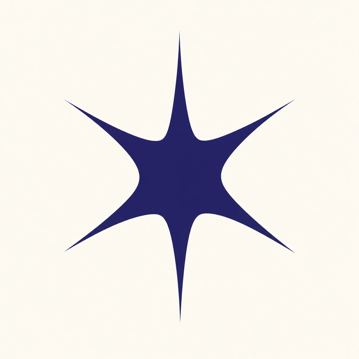 A minimalist six-pointed star symbol with concave, needle-sharp points rendered in deep navy on a warm cream background.