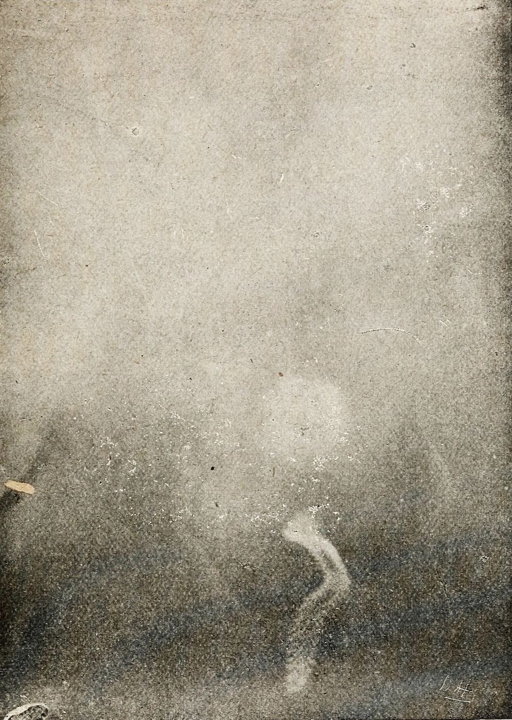 A vintage-looking, grainy photograph with a predominantly sepia tone. It appears to be an old portrait, but the subject is heavily obscured by age, damage, and a lack of focus.