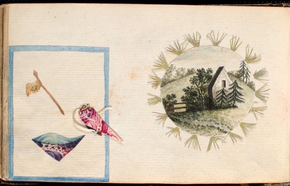 A vintage-style collage featuring a kite and a landscape scene.