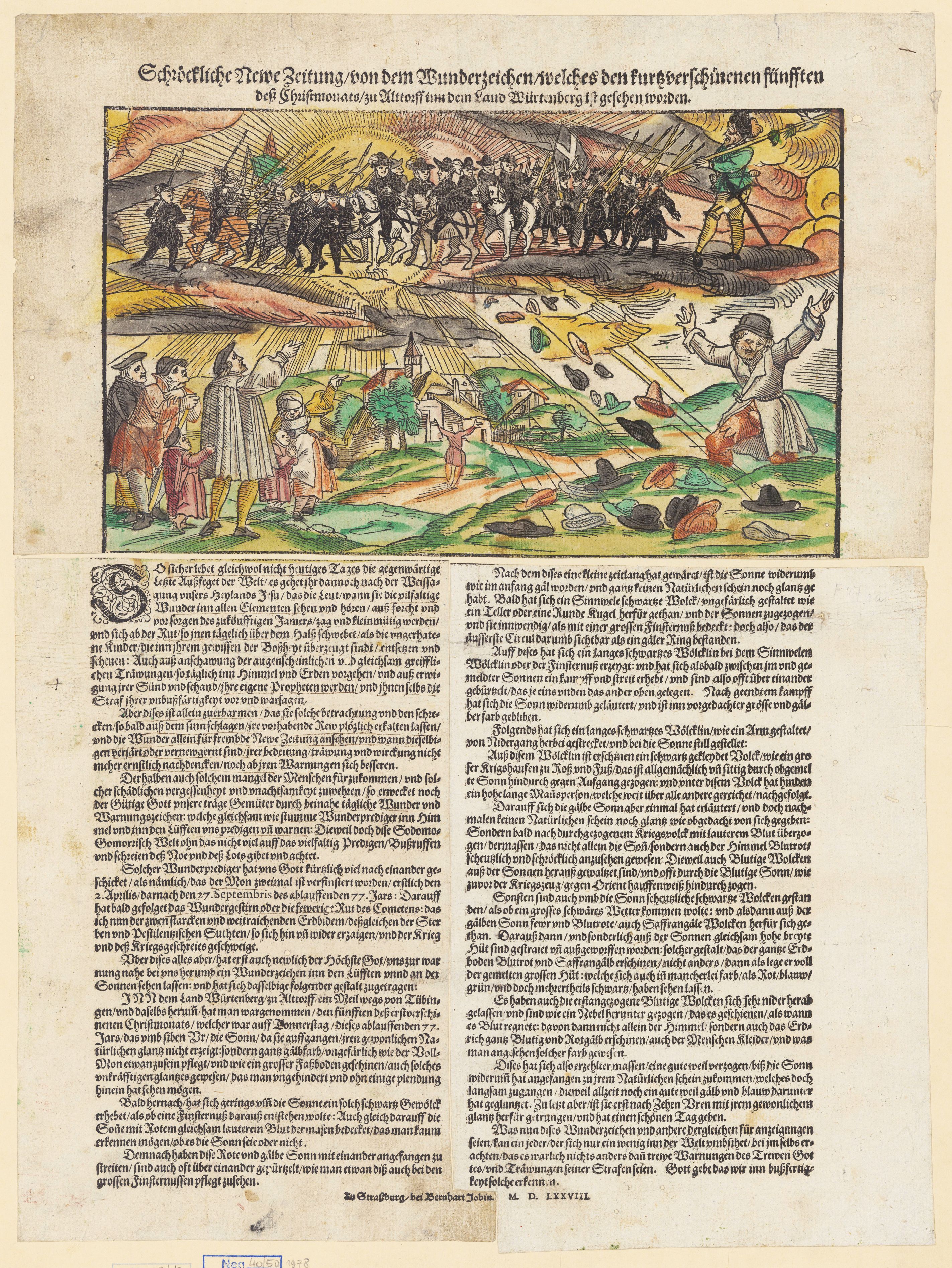 A detailed woodcut print from the 16th century, depicting a complex allegorical scene with numerous figures and symbolic elements, surrounded by dense text in an old German script.
