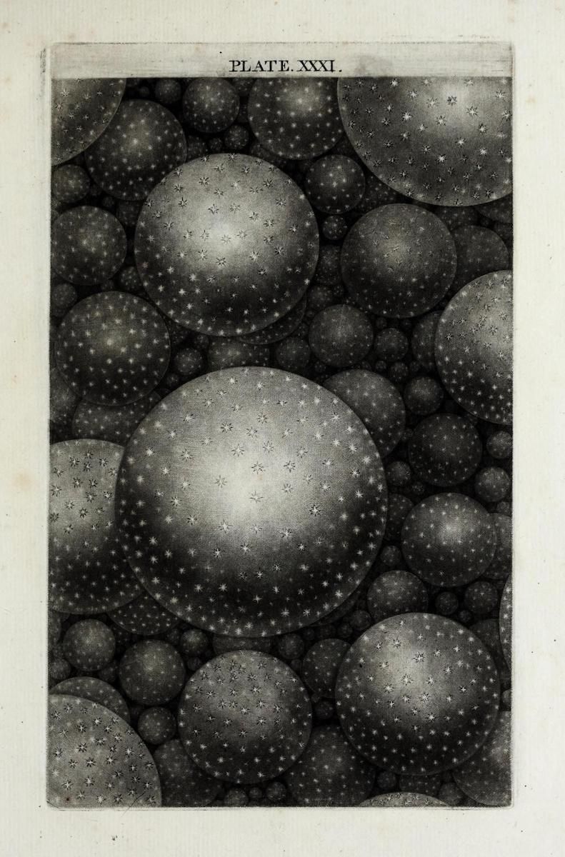 Vintage illustration of bubbles filled with stars, labeled 'PLATE XXXI'.