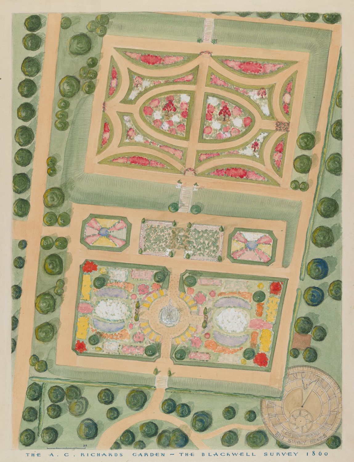 A vintage, hand-drawn map or survey of a formal garden, dated 1800.