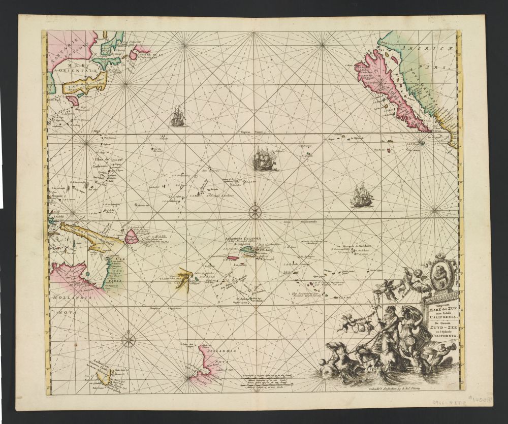 A vintage nautical chart of the western coast of North America, with a detailed depiction of California and the surrounding ocean.