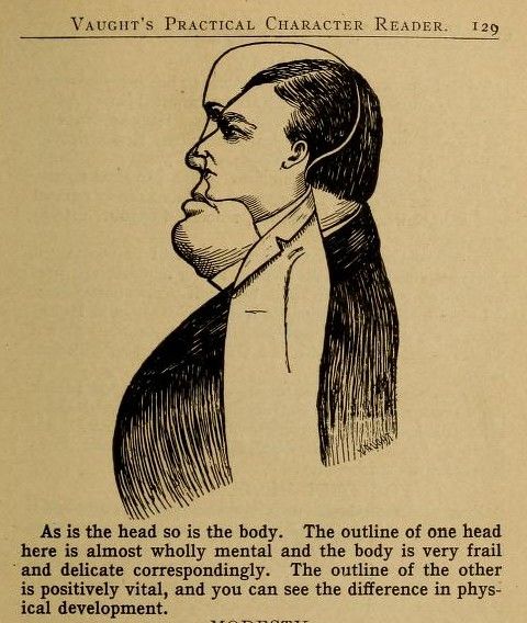Vintage illustration of a man with two heads merged into one, each side representing a different physical and mental state.