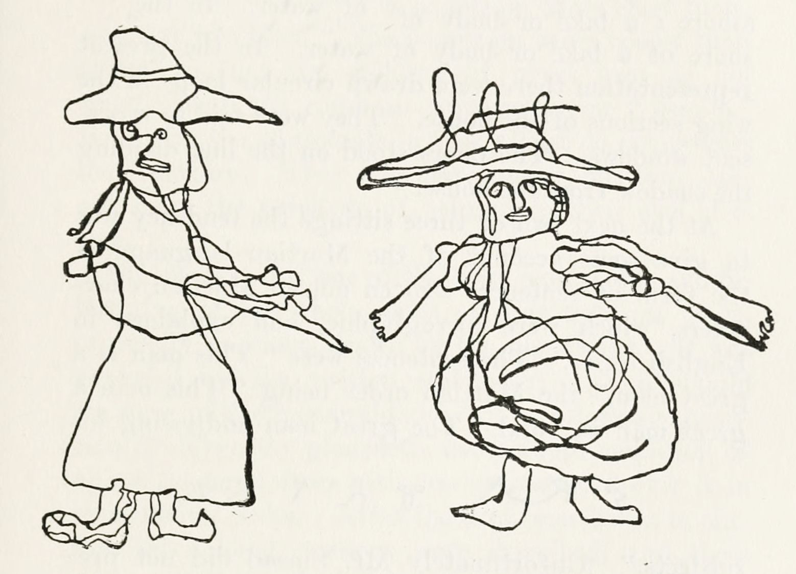 black and white line drawing of two figures
