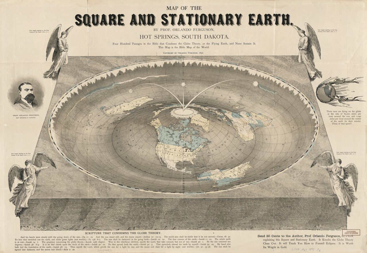 Antique map of the Square and Stationary Earth by Prof. Orlando Ferguson, Hot Springs, South Dakota.