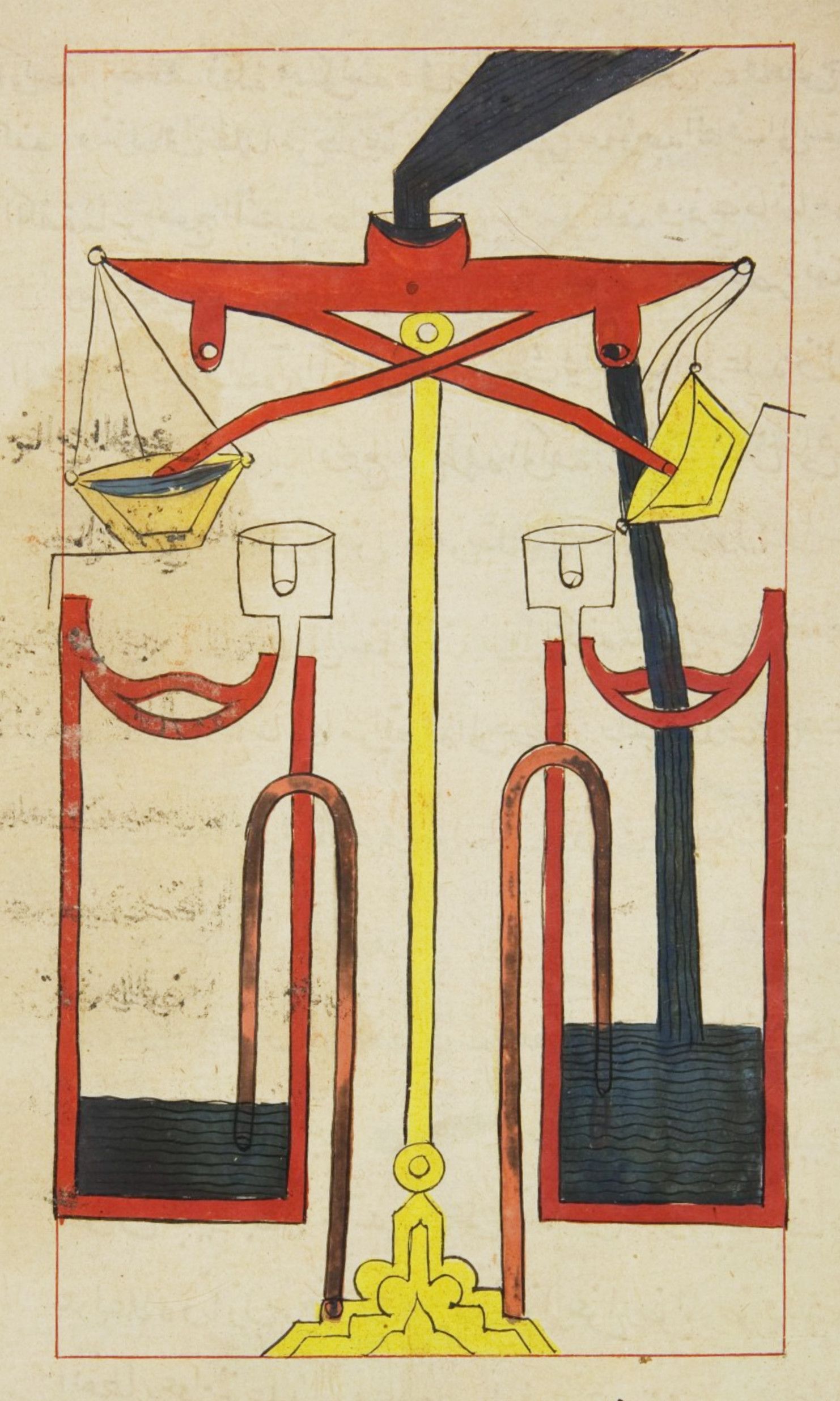 Antique balance scale illustration from a medieval manuscript.