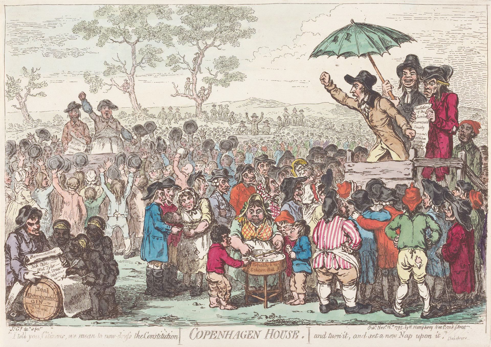 A detailed historical illustration titled "Copenhagen House" depicting a bustling outdoor scene filled with a large crowd of people.