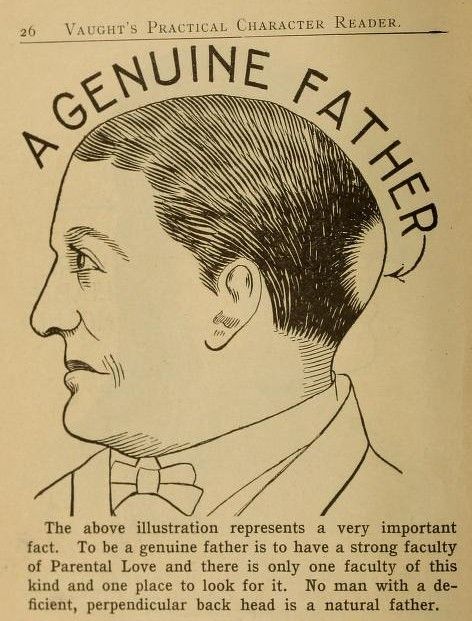 Vintage illustration of a man's head with a banner around it that says "A GENUINE FATHER".