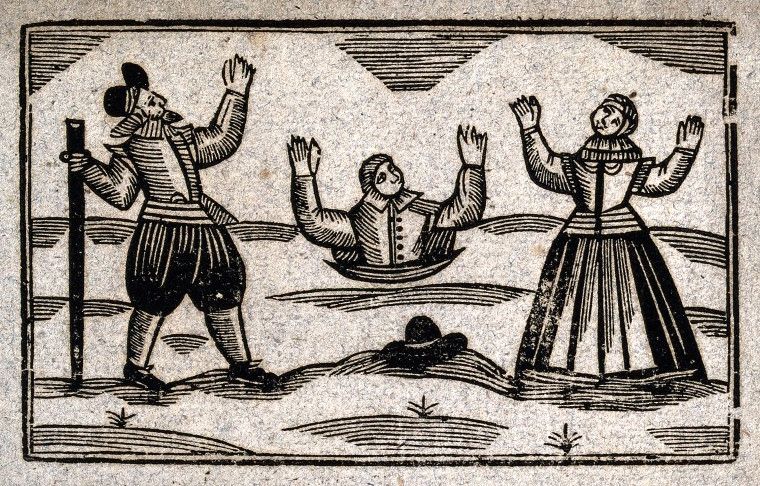 A black and white woodcut illustration depicting a scene of what appears to be a public execution or punishment.