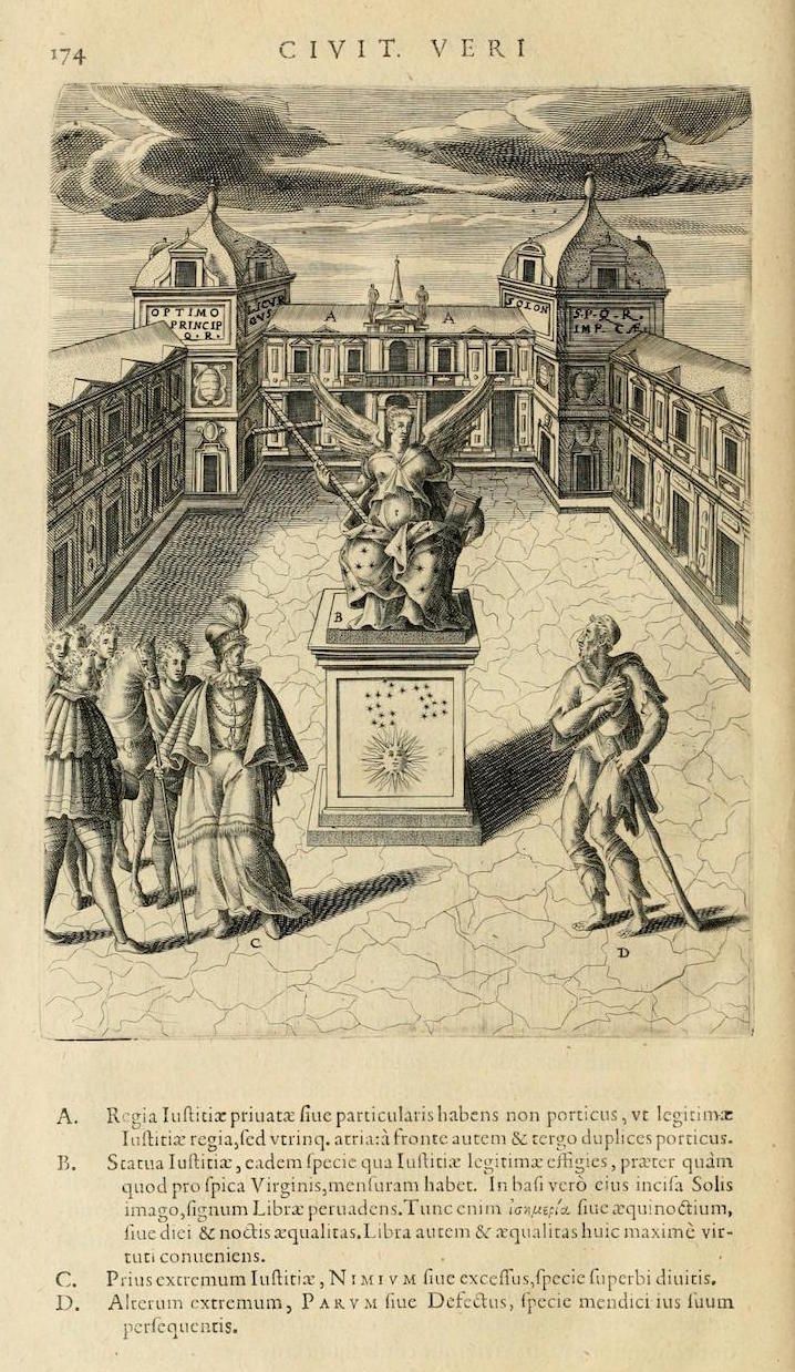 A detailed black and white engraving of a public square with a monument and people.